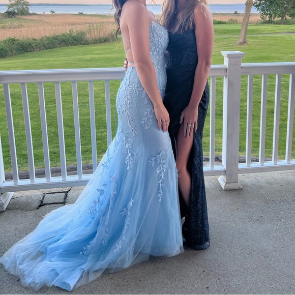 Mermaid Blue Long Prom Dress Backless Evening Dress - Picture 4 of 4